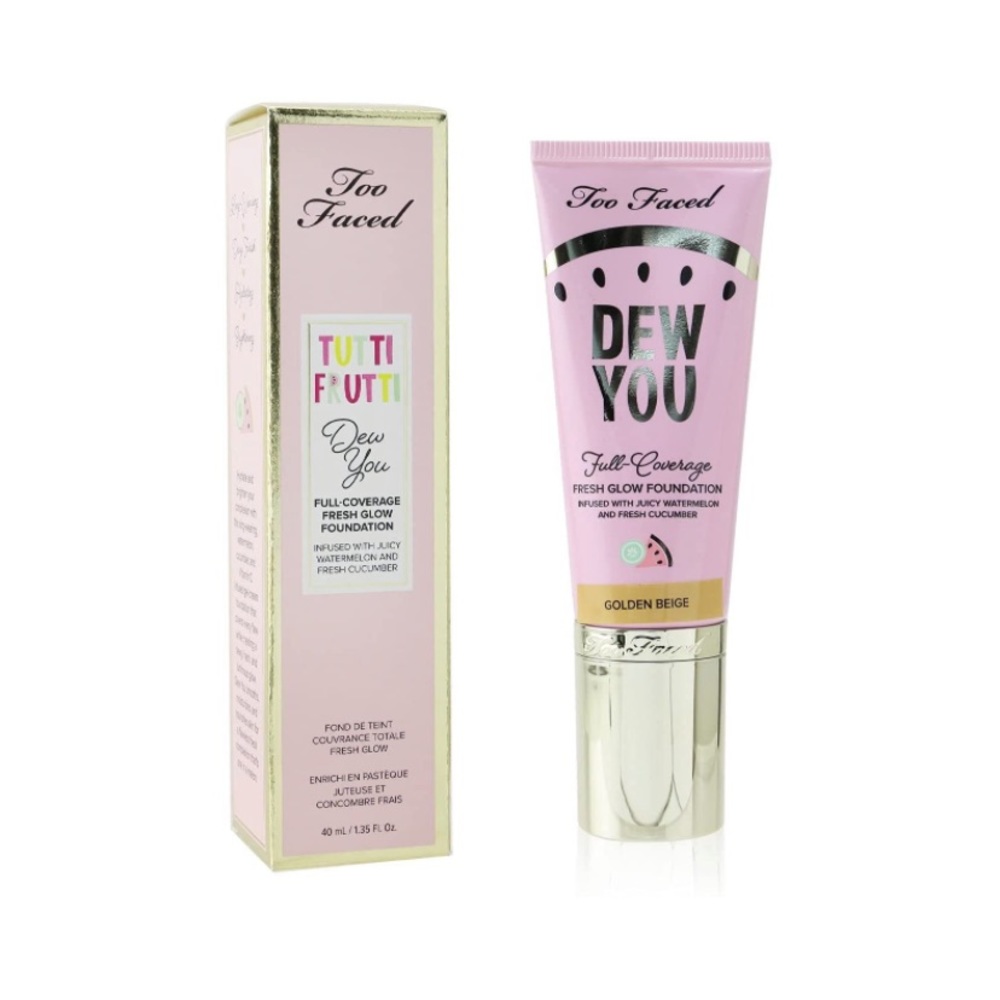 TOO FACED TUTTI FRUTTI DEW YOU FULL COVERAGE FOUNDATION MAKEUP ALMOND SHADE NEW